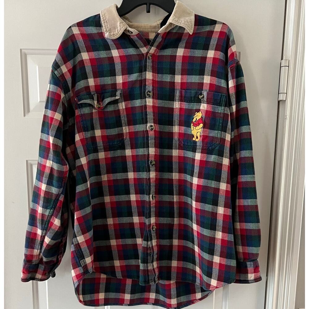 Vintage Winnie the Pooh Flannel shirt, Disney store, corduroy collar XL